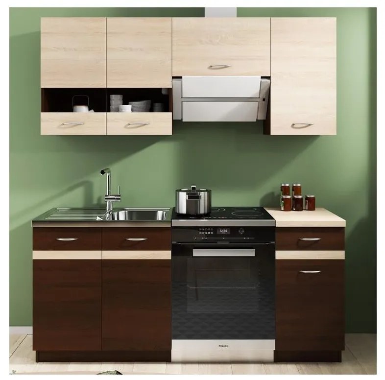 Set mobilier de bucătărie VALERIA 180 cm, stejar sonoma/maro