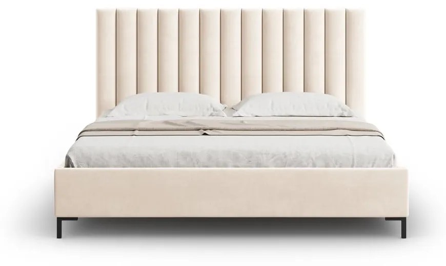 Pat matrimonial bej tapițat cu spațiu de depozitare și somieră 160x200 cm Casey – Mazzini Beds