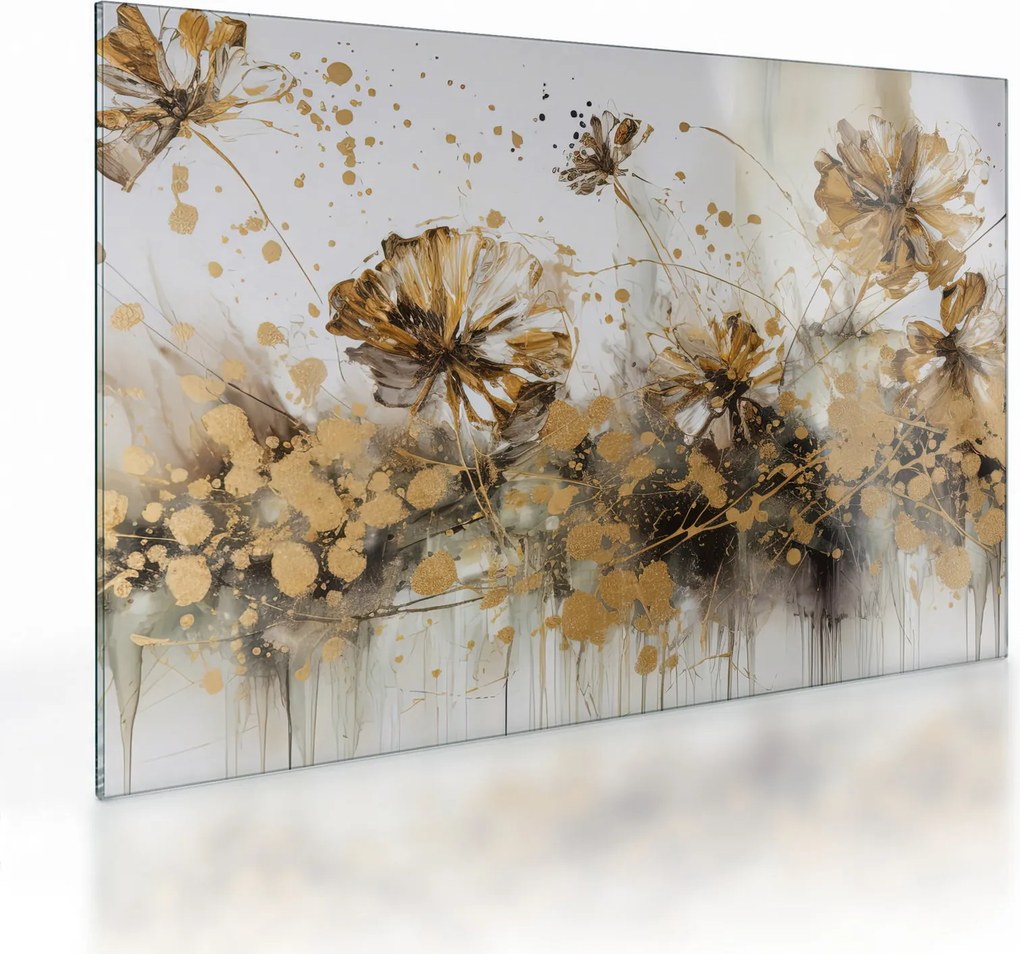 Tablou pe sticlă - pictură abstractă florală (70x50 cm)