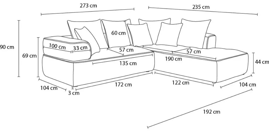 Colțar gri deschis cu tapițerie din chenille (cu colț pe partea dreaptă/în formă de ”L”) Whesley – Bobochic Paris