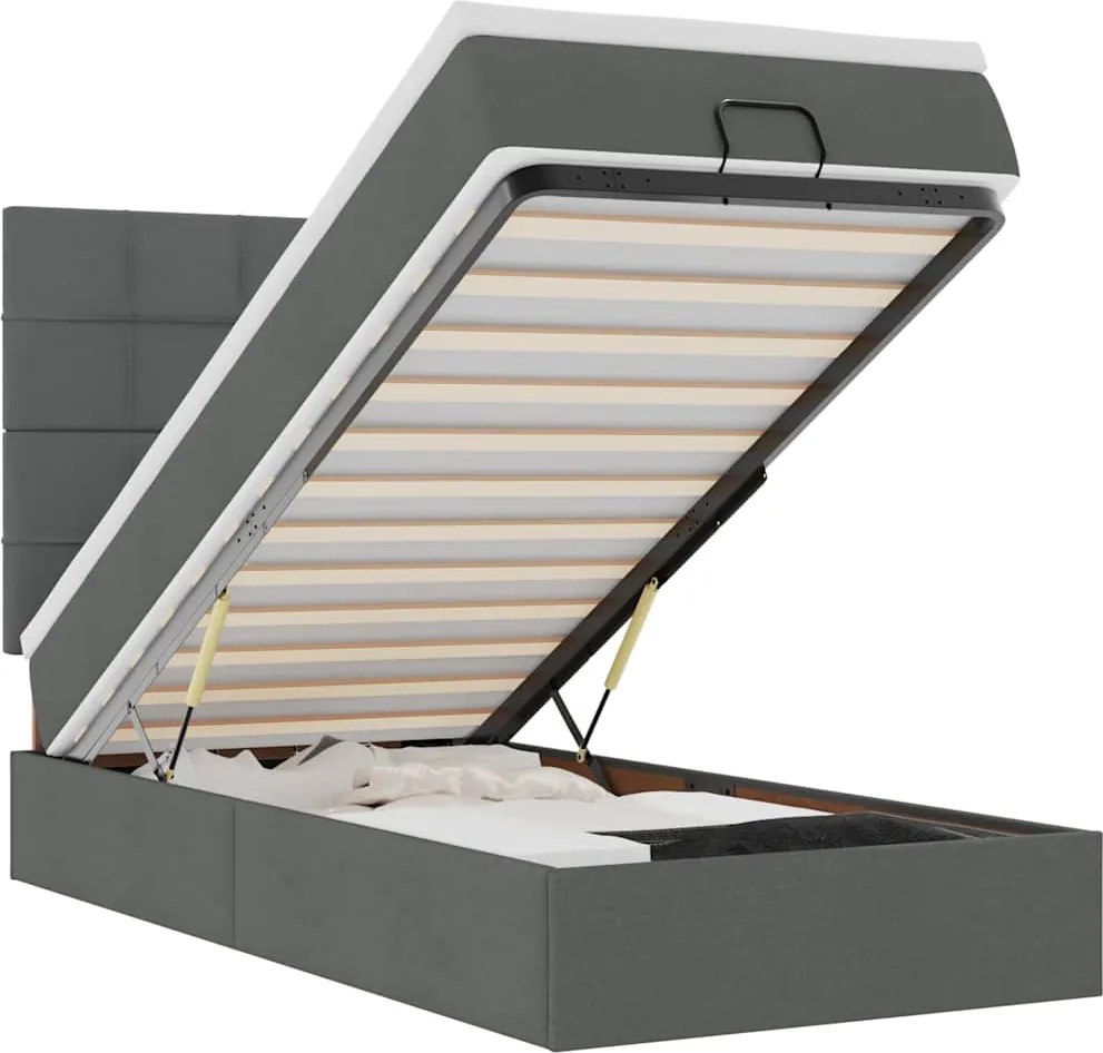 vidaXL Cadru de pat otoman cu saltele Gri închis 90x190cm țesătură