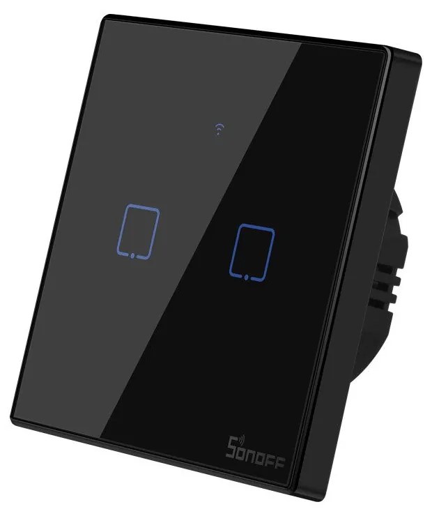Intrerupator dublu smart, sticla securizata neagra, montaj in doza, compatibil Alexa si Google Assistant, Sonoff