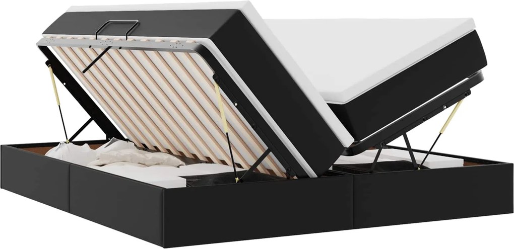 vidaXL Pat cu saltea și spațiu de depozitare Negru 200 x 200 cm