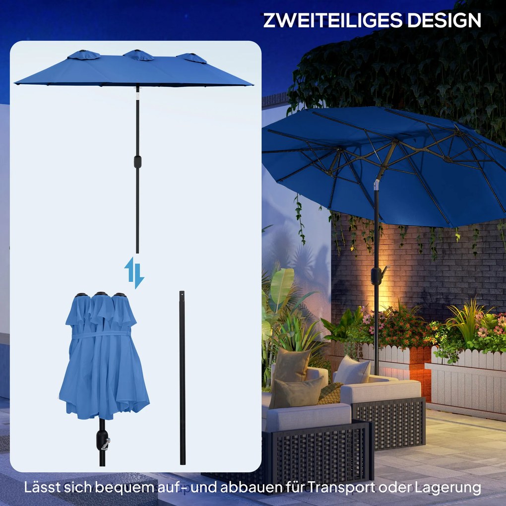 Outsunny Umbrelă de soare, umbrelă de grădină, înclinabilă, cu manivelă, capotă de ventilație, Polyester+Stahl, Marineblau, 295 x 152 cm | Aosom Romania
