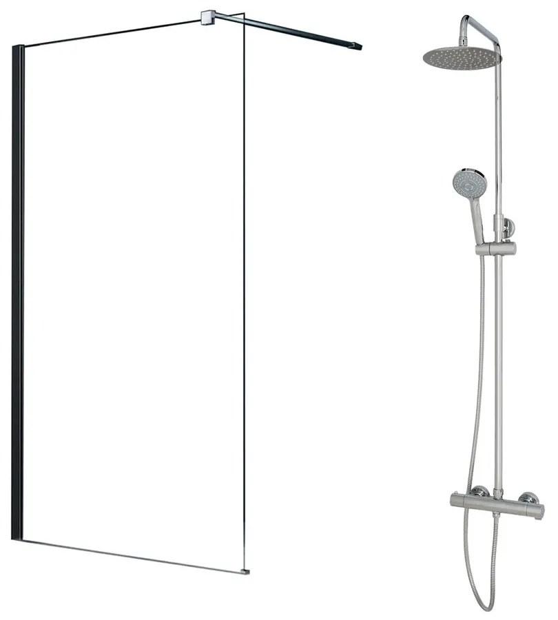 Pachet paravan dus Walk-In Fluminia Foxy crom 90x200 cm si coloana de dus Omnires Y crom