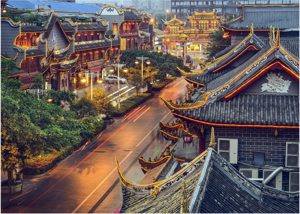 Tablou pe sticlă - Qintai Road, Chengdu, China (70x50 cm)