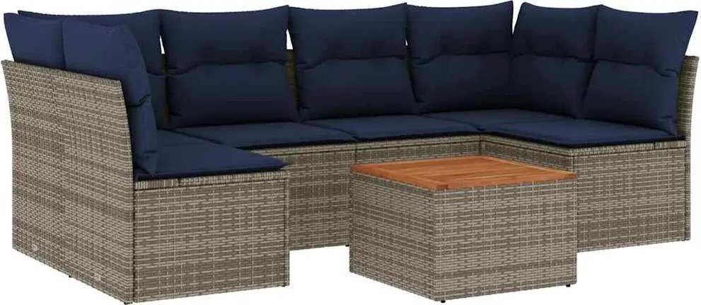 vidaXL Set canapele de grădină cu perne, 7 piese, gri, poliratan