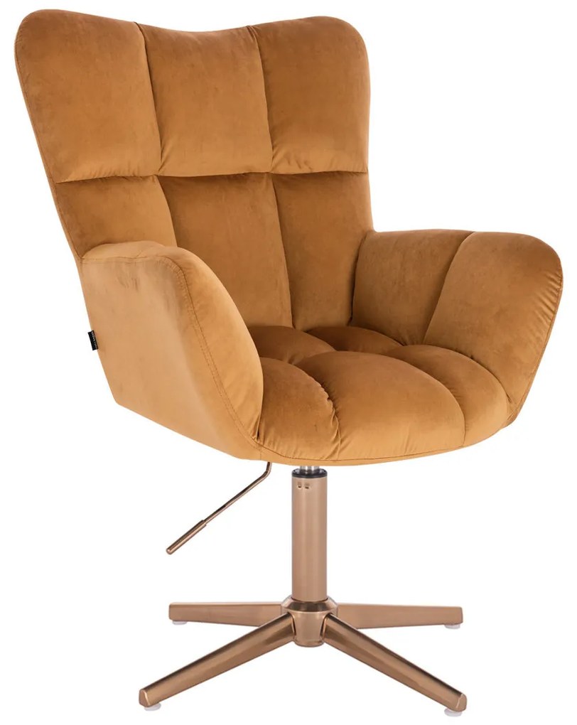 HR650CROSS Galben Catifea Scaun cu Bază Aurie