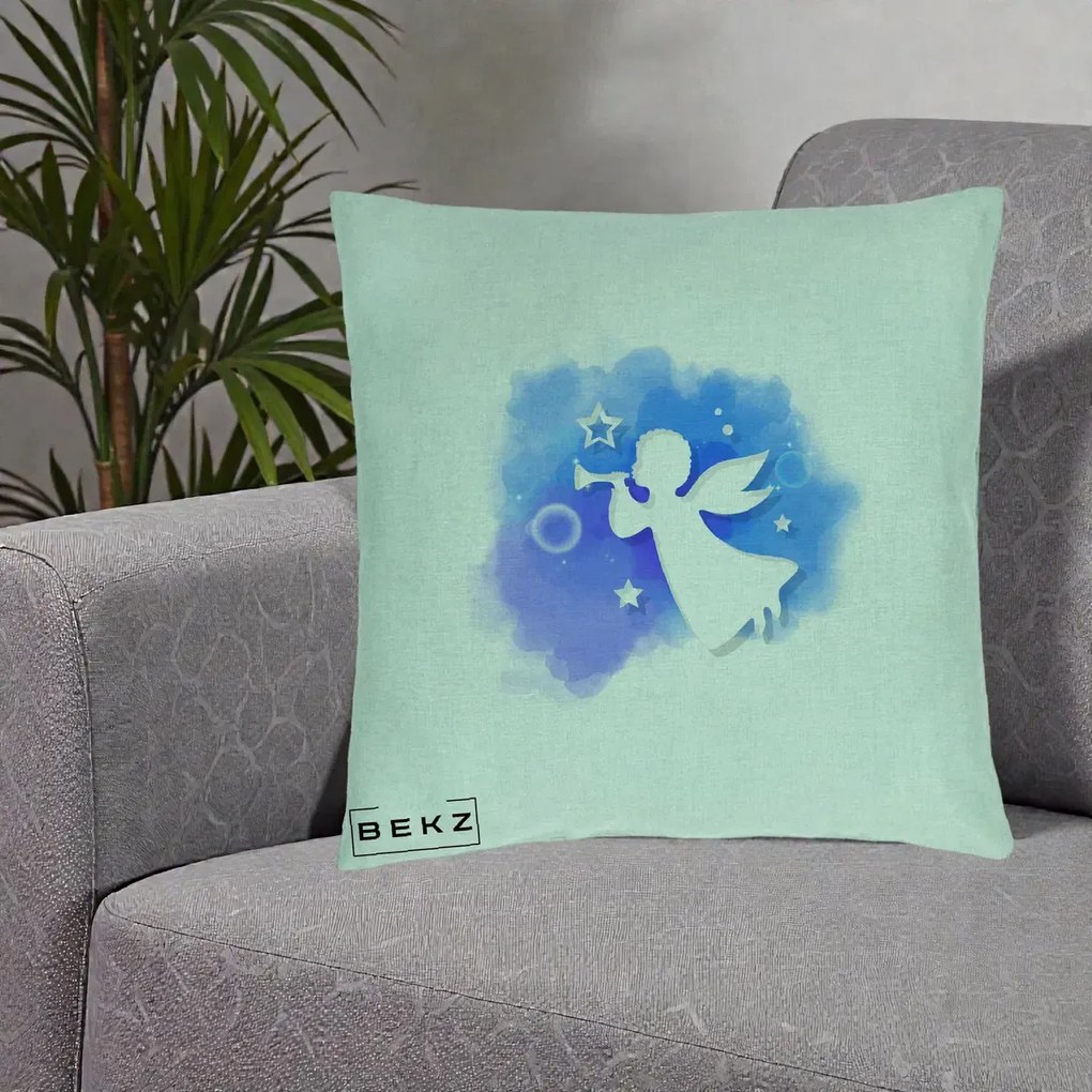 Perna Decorativa Inger cu Trompeta Albastru, 40x40 cm, Verde Menta, Husa Detasabila, Perna Inclusa, BEKZ®