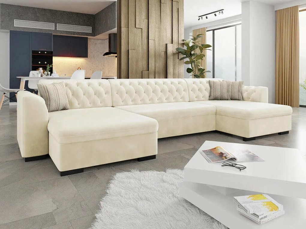 Chesterfield colțar Miami 319 Funcția de dormit, 365x154x82cm, 174 kg, Picioare: Plastic