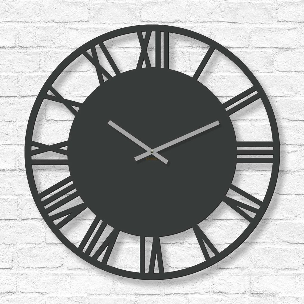 DUBLEZ | Ceas din lemn pentru perete - Cifre romane - Silver