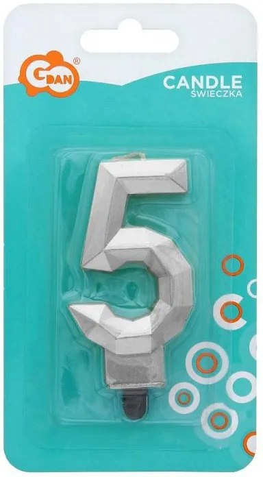Numere Diamond Metallic Lumânare cifră 5 argintie, lumânare de tort