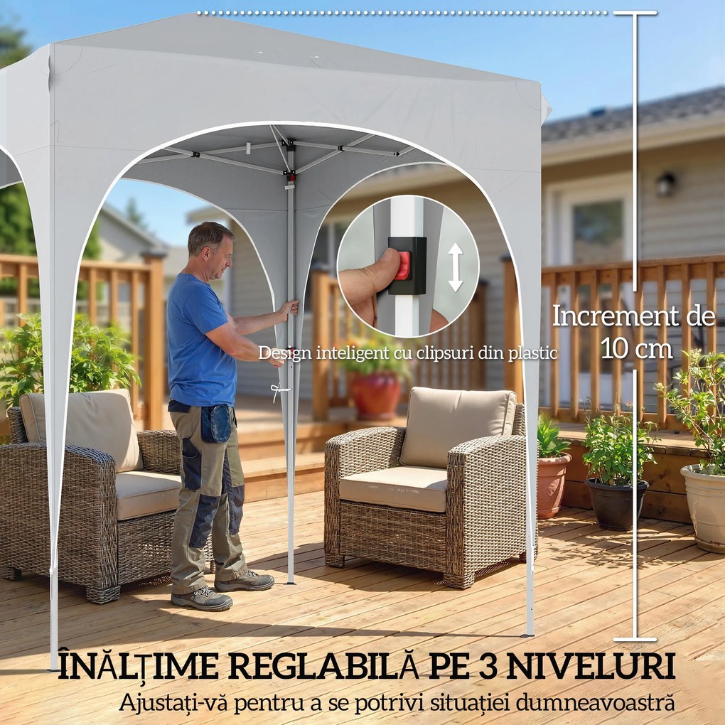 Outsunny Gazebo Pliabil 2 x 2 m, Pavilion de Grădină Portabil UPF50+ cu 4 Pereți Laterali, Înălțime Reglabilă, Geantă de Transport pentru Petreceri, Evenimente, Camping, Gri Deschis | Aosom Romania