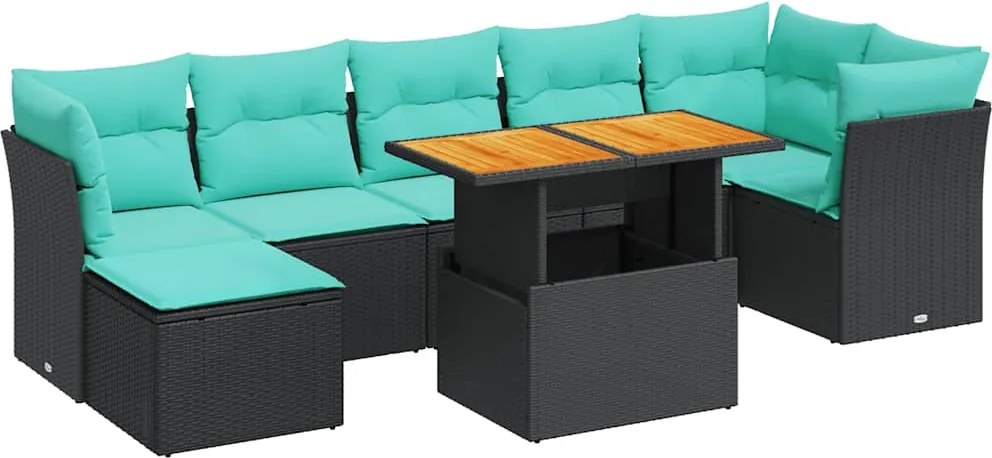 vidaXL Set mobilier de grădină cu perne, 8 piese, negru, poliratan