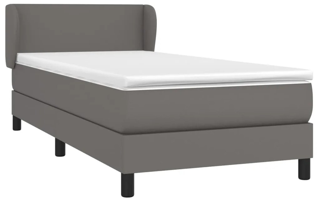 Pat box spring cu saltea, gri, 90x190 cm, piele ecologica Gri, 90 x 190 cm, Design simplu