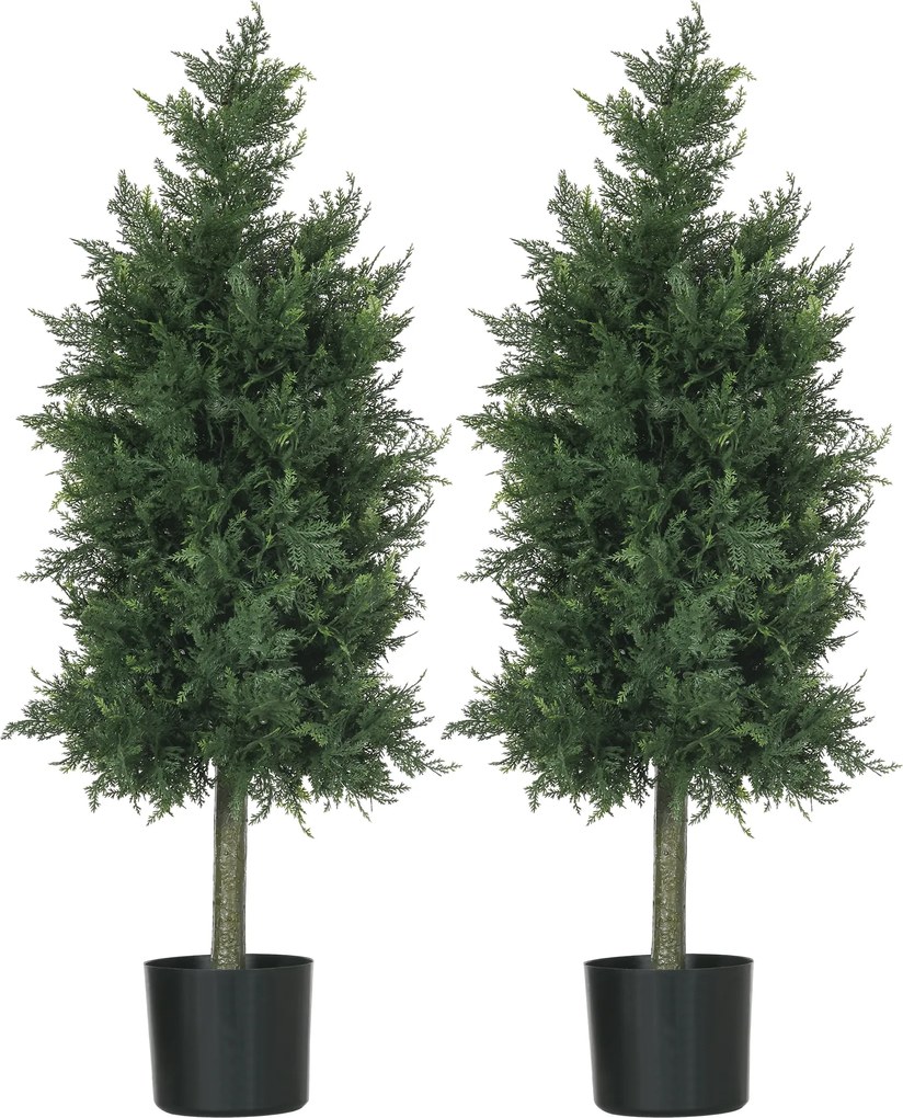 HOMCOM Arbori Topiari de Cedru Artificial, Set de 2 Plante Artificiale în Ghivece, Plante Decorative, 38x12.5x90 cm, Verde | Aosom Romania