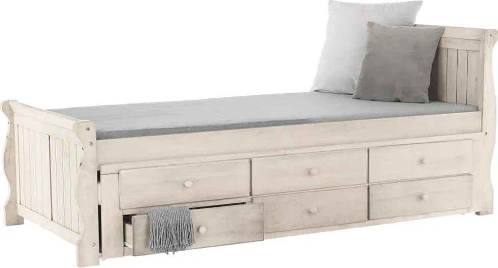 Pat cu pat suplimentar, alb antic, 90x200, ANTIKO