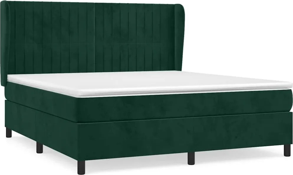 vidaXL Pat box spring cu saltea, verde închis, 180x200 cm, catifea