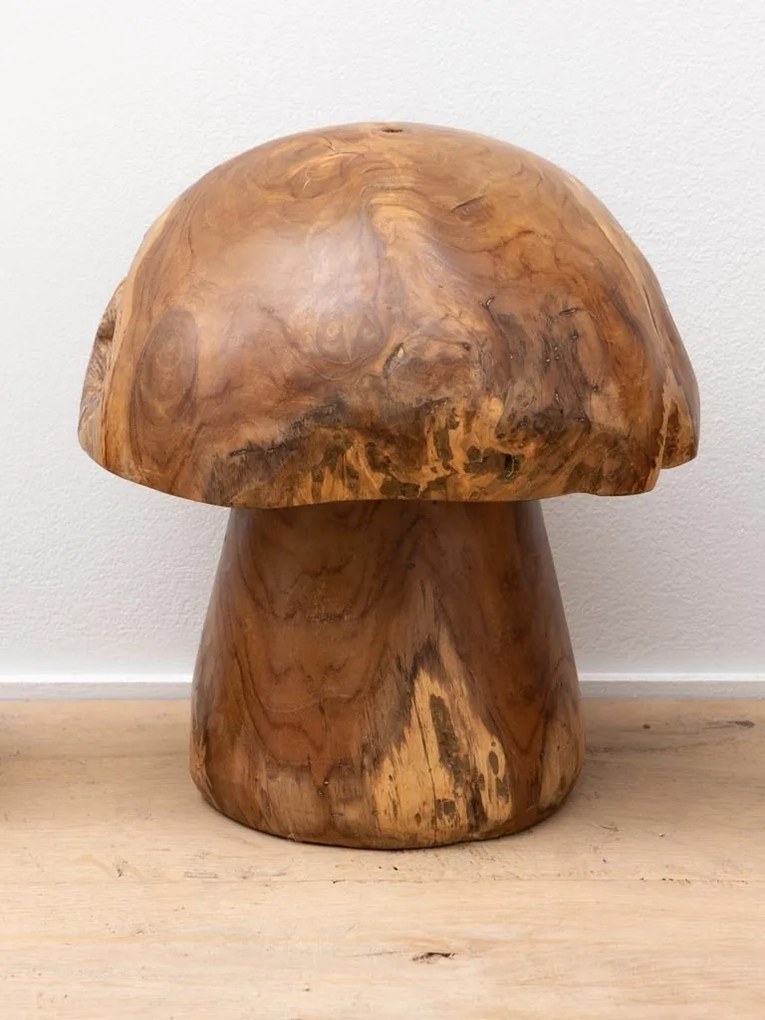 Set 3 decorațiuni ciuperci din lemn de tec pentru exterior, Ø35 cm