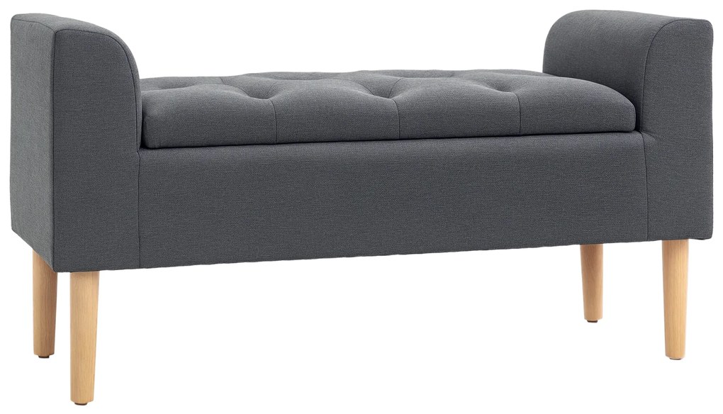 HOMCOM Banc de depozitare capitonat cu brațe, pentru dormitor, hol, sufragerie, suport 130 kg, 116 x 44 x 58, gri închis | Aosom Romania
