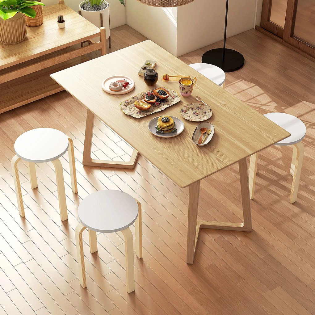 HOMCOM Set de Scaune Stivuibile pentru 4 Persoane, Scaune Moderne de Stivuire, Scaune Rotunde fără Spate, 40x40x45 cm, Lemn Natural | Aosom Romania