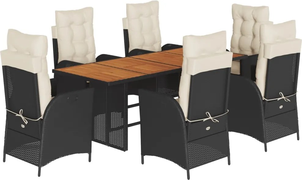 vidaXL Set mobilier de grădină cu perne, 7 piese, negru, poliratan