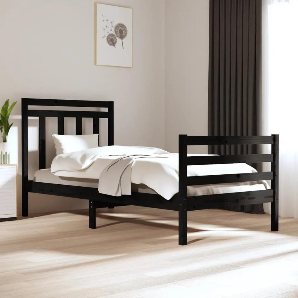 3105279 vidaXL Cadru de pat mic single, negru, 75x190 cm, lemn masiv