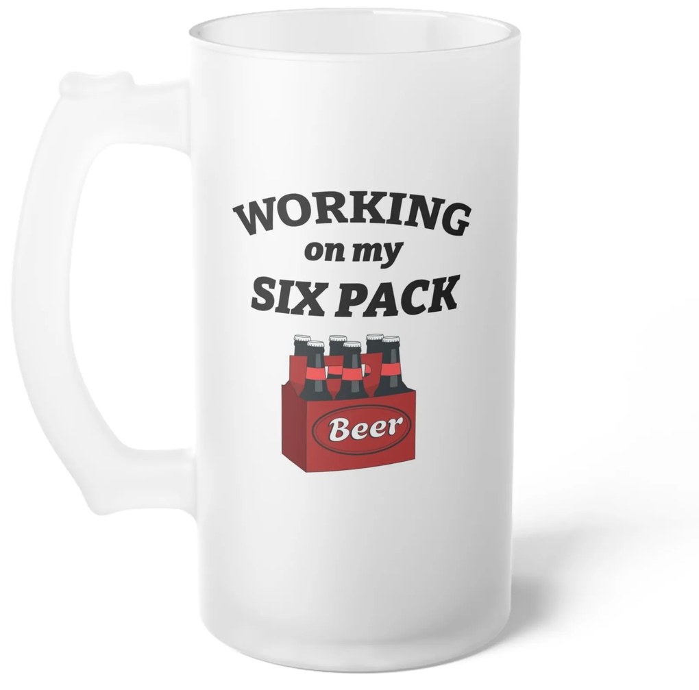 Halba de Bere cu Mesaj "Working on my six pack" , 500 ml, transparenta, mata