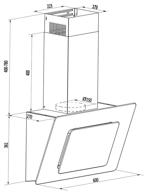 Lorea cap extractor clar 65W 60cm 290m³ / h sticlă Touch negru