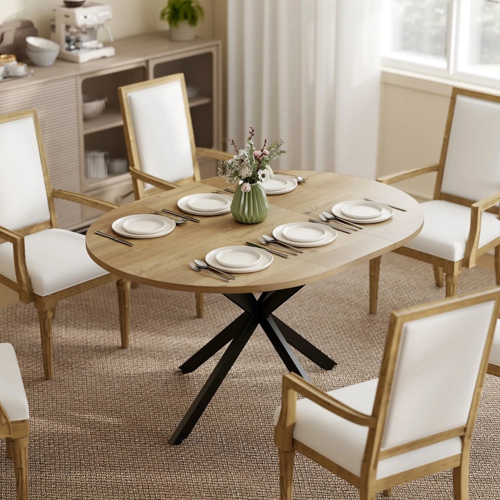 HOMCOM Extendable Dining Table for 4-6, 100-135 cm Industrial Kitchen Table with Butterfly Leaf and X-Shape Base, Round to Oval for Dining Room, Living Room, Natural Wood Finish | Aosom Romania