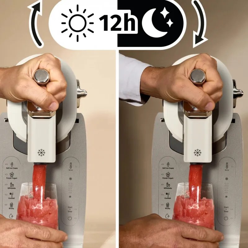 Aparat de inghetata 16in1 Tefal Freezi IG803AE0, 200 W, 1,4 l, 5 programe automate, Functionare silentioasa, Fara congelare prealabila, Alb/Argintiu