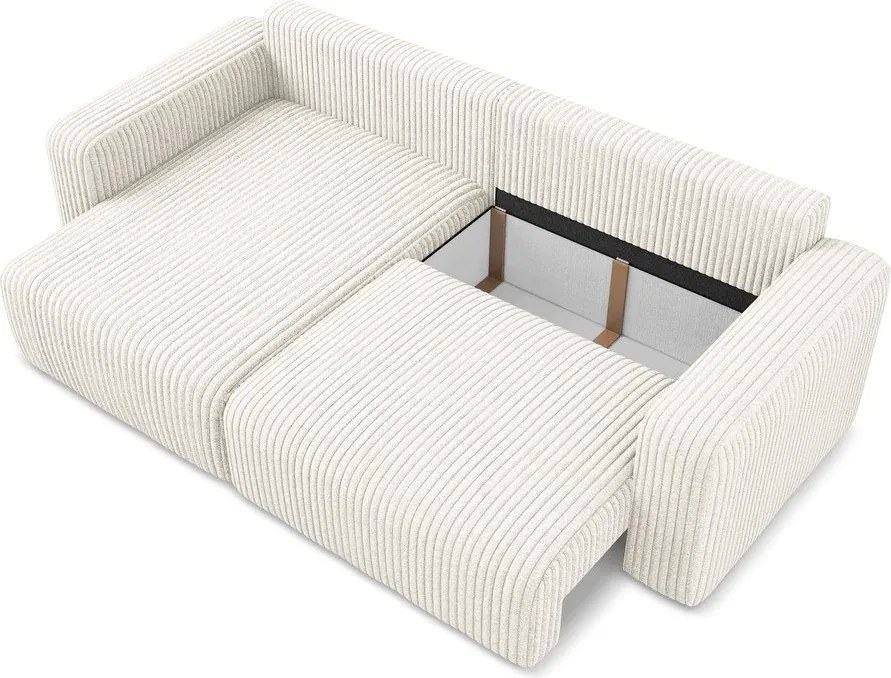 Colțar crem extensibil/cu spațiu de depozitare cu tapițerie din catifea reiată (cu colț pe partea stângă/cu șezlong) Kona – Makamii