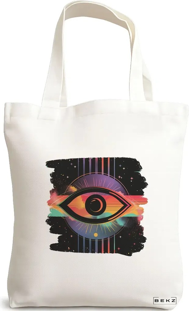 Sacosa de Panza pentru Cumparaturi, Geanta Tote, model Celestial Eye 17, 38x34.5 cm, Alba, BEKZ®