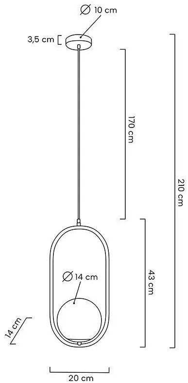 Lustra design miminalist, Metal auriu, Glob Sticla, AURELIA 40
