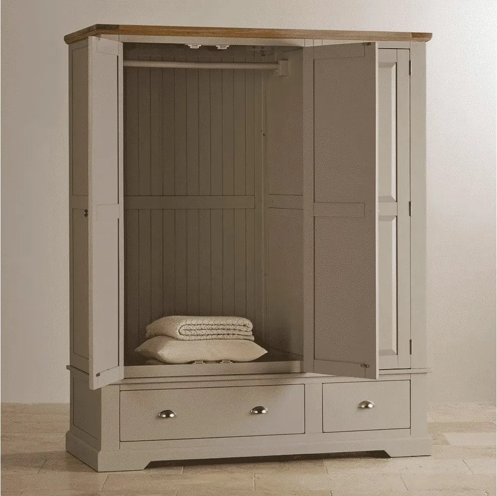 Dulap lemn masiv gri Ives 3 Uși Personalizabil, 154 × 66 × 189 cm