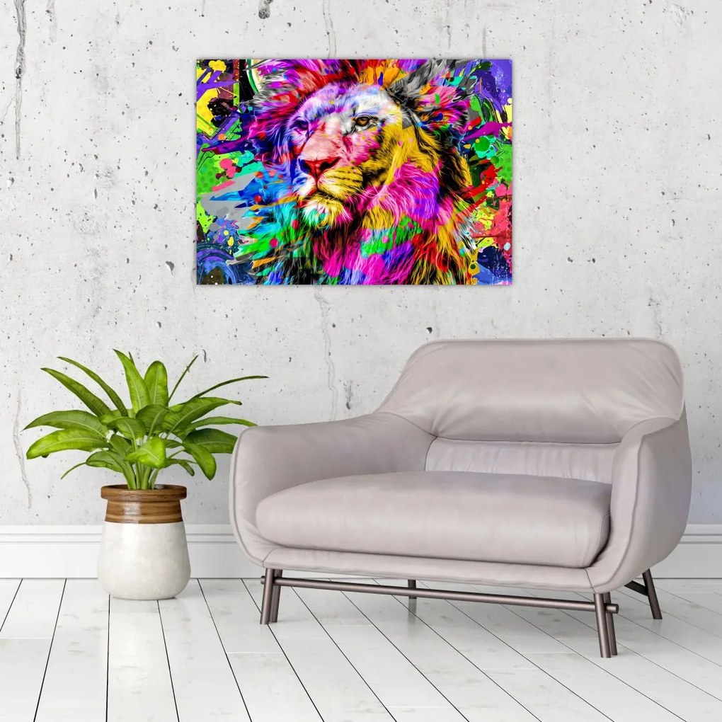 Tablou pe sticlă - 3D imaginea leului (70x50 cm)