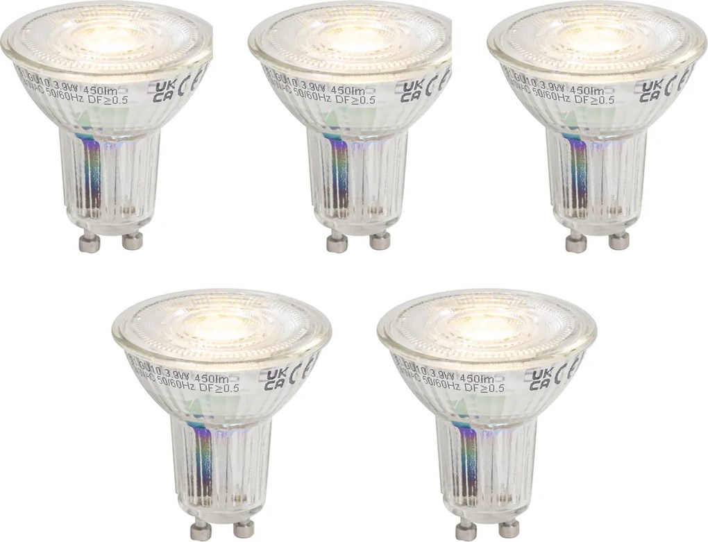 Set de 5 becuri LED GU10 50 reglabile 3,9W 450 lm 3000K Longlife