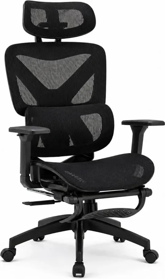 RESIGILAT- Scaun ergonomic, functie translatie sezut, cotiere 3D, tetiera 3D, suport lombar Adaptive, pivotant, suport picioare, Negru