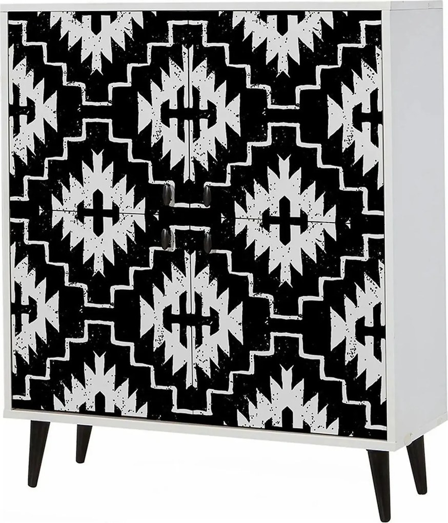 Comoda Swan, alb/negru, PAL melaminat, 95x36x111 cm