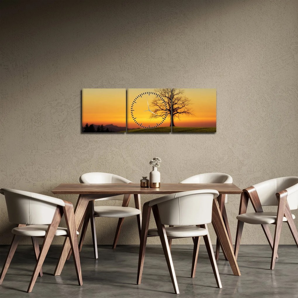 Tablou - Copacul în câmp (cu ceas) (90x30 cm)