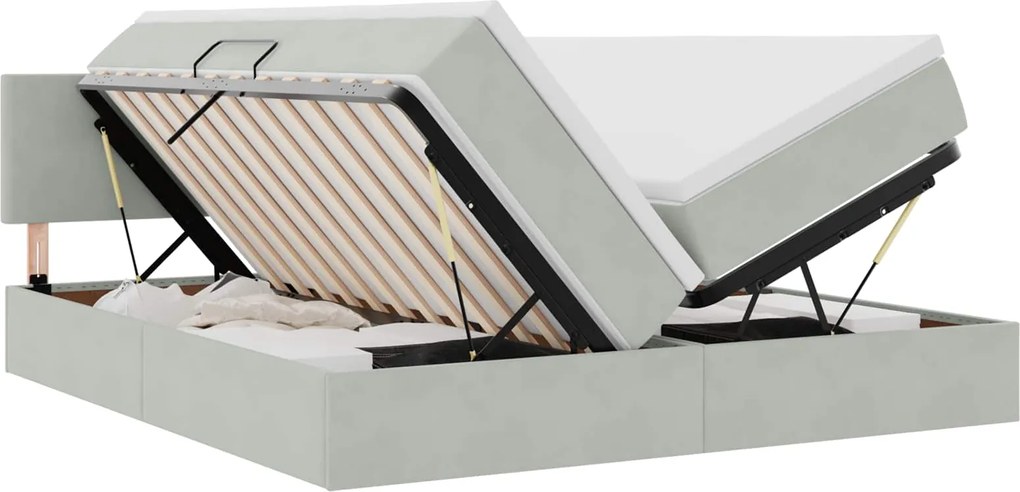 vidaXL Pat cu storage cu saltea cu headboard Gri deschis 90 x 200 cm