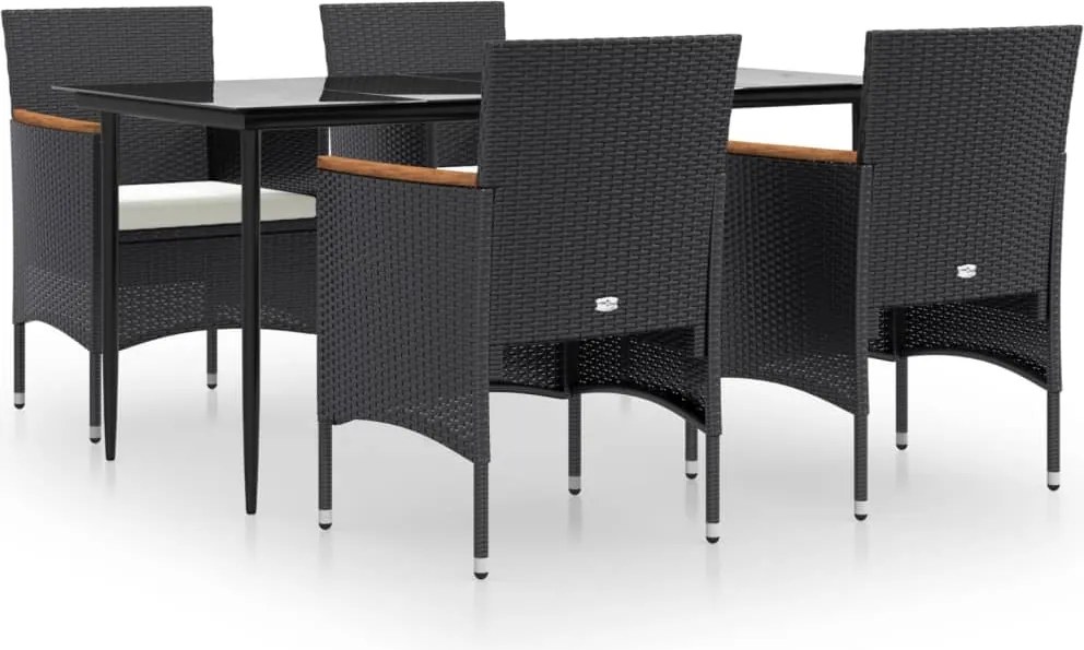 vidaXL Set de masă pentru grădină, 5 piese, cu perne, negru