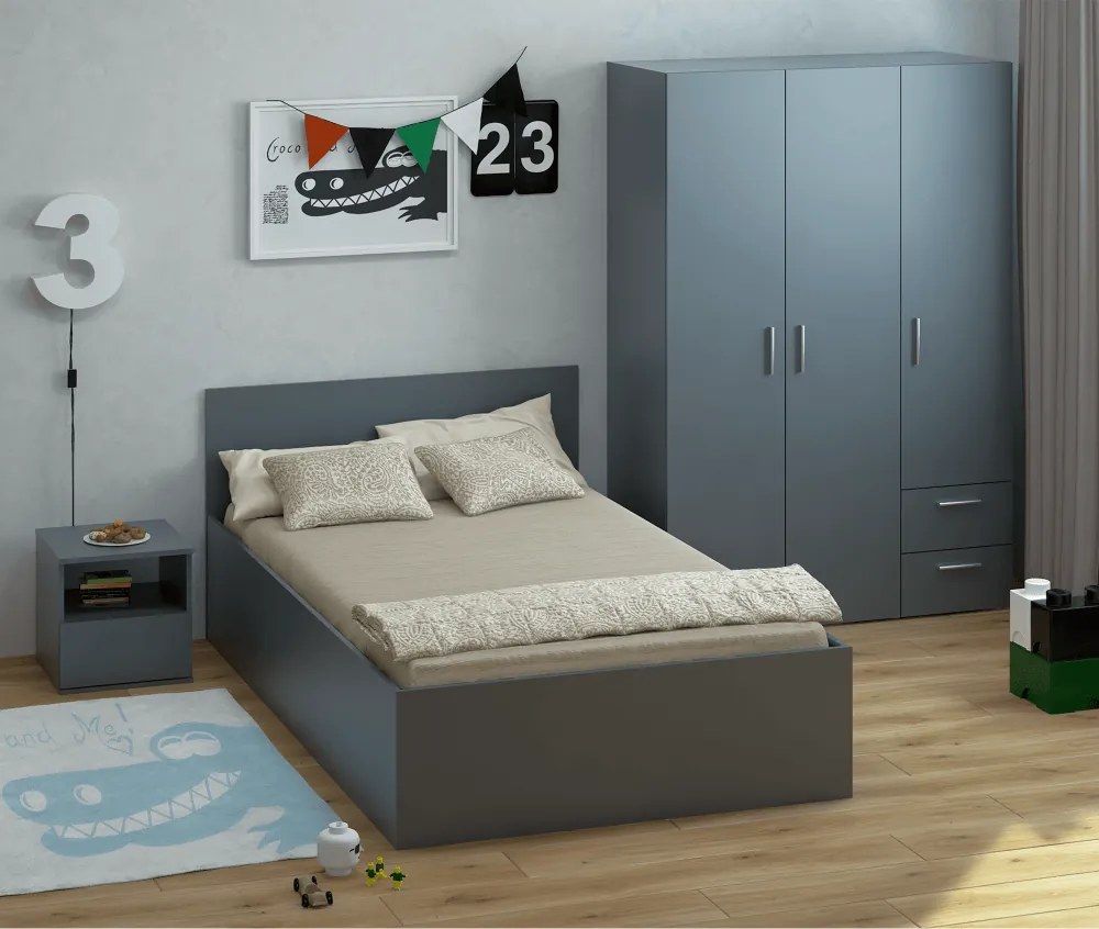 Pat cu somieră metalic şi spaţiu de depozitare, 120x200, grafit, DOLI