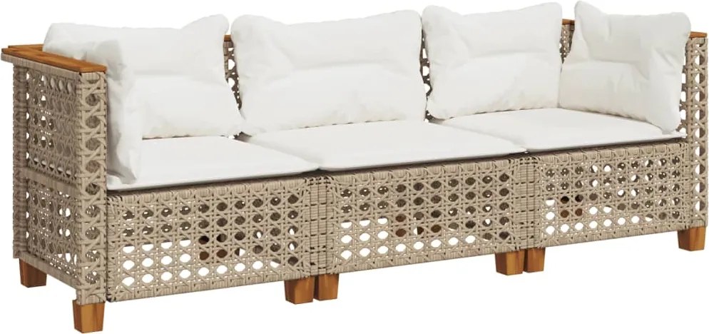 vidaXL Canapea de grădină cu perne, 3 locuri, bej, poliratan