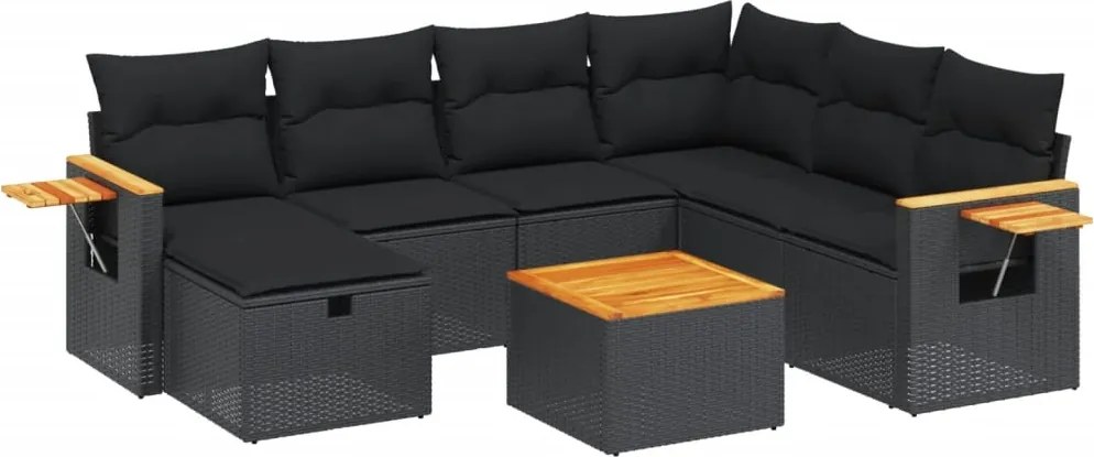 vidaXL Set mobilier de grădină cu perne, 8 piese, negru, poliratan