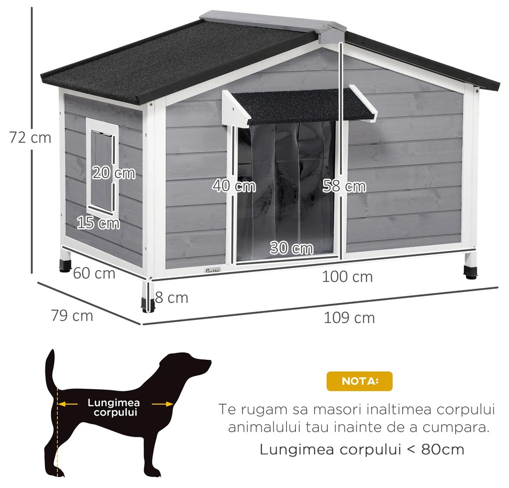 PawHut Cusca pentru Caini Talie Mica si Medie din Lemn de Brad, Design Inaltat cu Perdea de Protectie | Aosom Romania