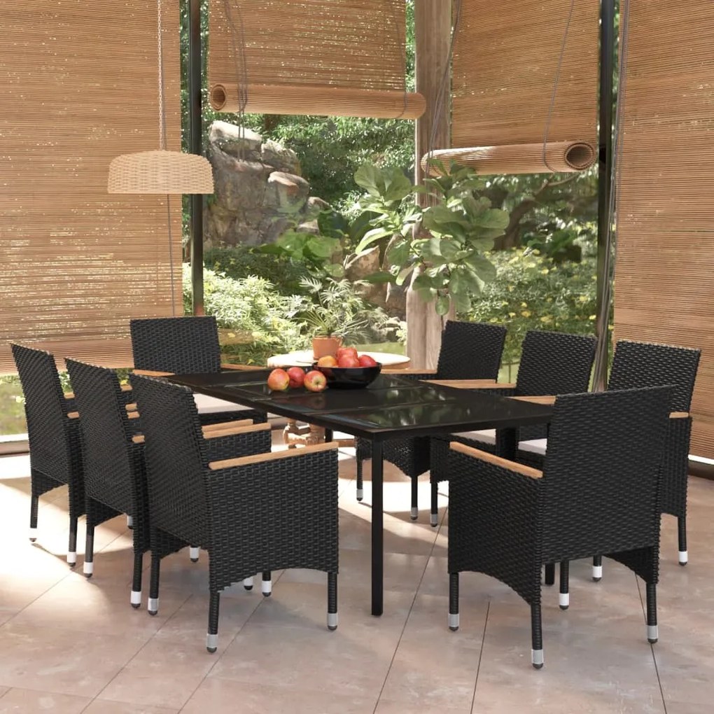 3099334 vidaXL Set mobilier de grădină cu perne, 9 piese, negru