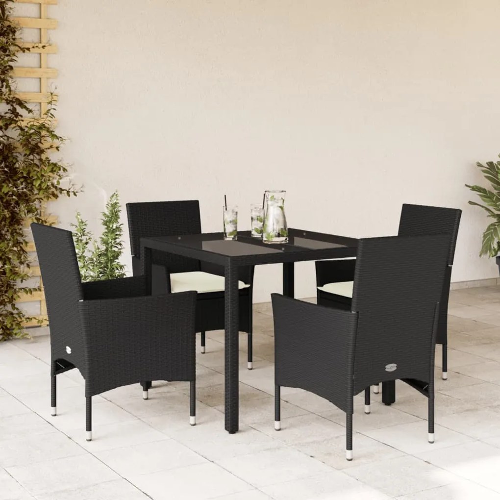 vidaXL Set mobilier de grădină cu perne 5 piese negru poliratan&amp;sticlă
