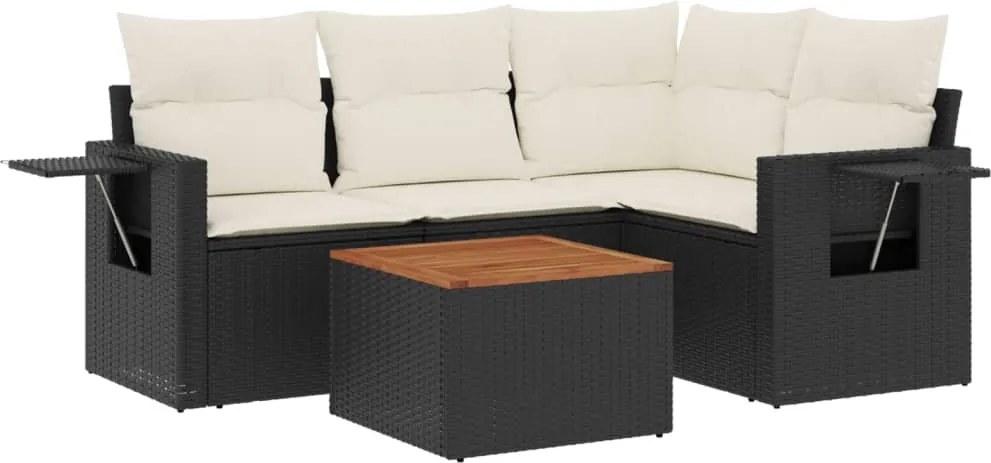 vidaXL Set mobilier de grădină cu perne, 5 piese, negru, poliratan