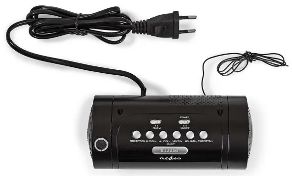 Ceas deșteptător radio cu afișaj LED și proiector 230V Nedis CLAR005BK
